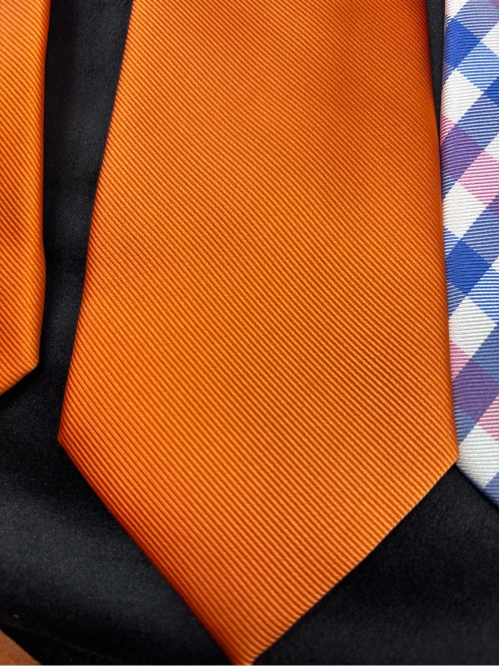 IZOD Men’s Necktie Lot of 3 – Orange, Plaid & Green/Navy Stripe Classic Ties